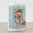 thumbnail image 3 of Letter U Ceramic Toothbrush Holder, Underwater Wildlife Coastal Design of U Alphabet Words Language, Decorative Versatile Countertop for Bathroom, 4.5" X 2.7", Dark Coral Pale Blue, 3 of 4