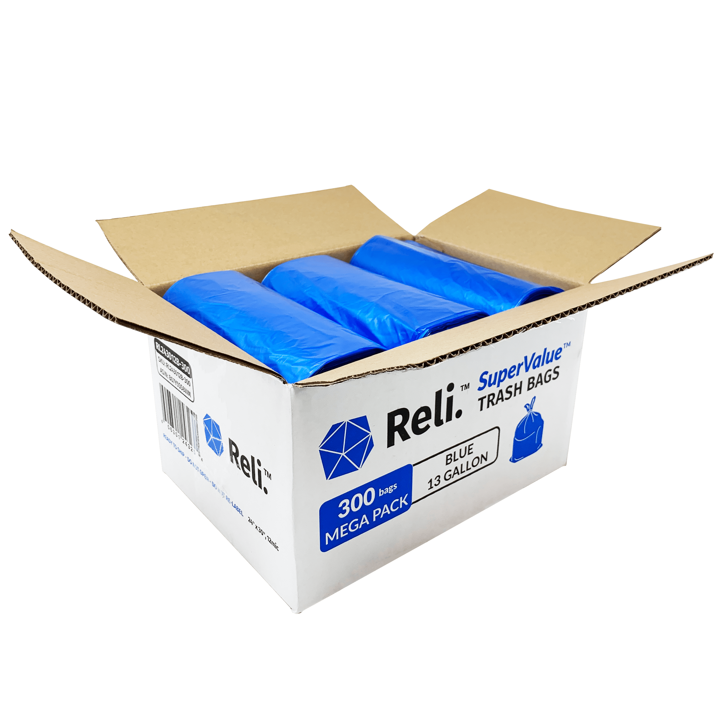 PAMI Recycling Tall 13-Gallon Kitchen Drawstring Trash Bags- Extra-Strong  Plastic Garbage Bags [Blue 35 Pack]- Thick Trash Can Liners For Kitchen 
