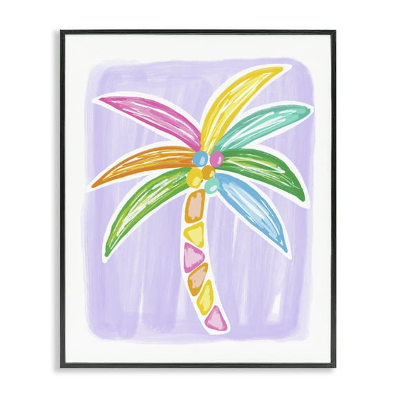 Stupell Industries Pastel Palm on Purple Botanical & Floral Painting Black Framed Art Print Wall Art, 11 x 14