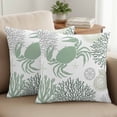 thumbnail image 2 of Set of 2 Summer Pillow Covers 20x20 Inch, Sage Green Crab Coral Seashell Nautical Coastal Ocean Decorative Throw Pillow Cases Cotton Cushion Covers for Sofa Couch Bed Living Room Bedroom Home Decor, 2 of 9