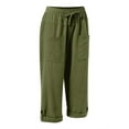 thumbnail image 6 of Capri Pants for Women 2025 Linen Casual Drawstring Elastic Waist Cargo Capris with Large Pocket Womens Cropped Pants, 6 of 7