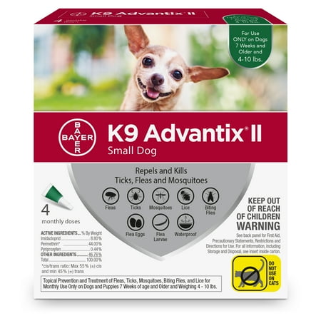 K9 Advantix II Flea and Tick Treatment for Small Dogs, 4 Monthly Treatments