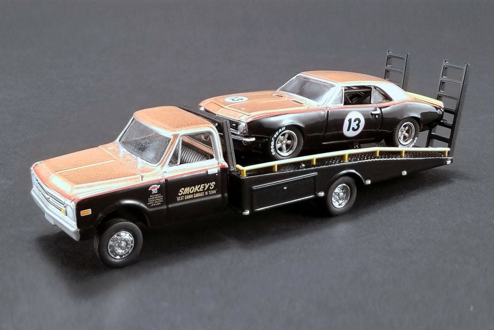 Chevy C30 Ramp Flatbed Tow Truck C10 Camaro Holley Speed 1:64Scale Diecast Model