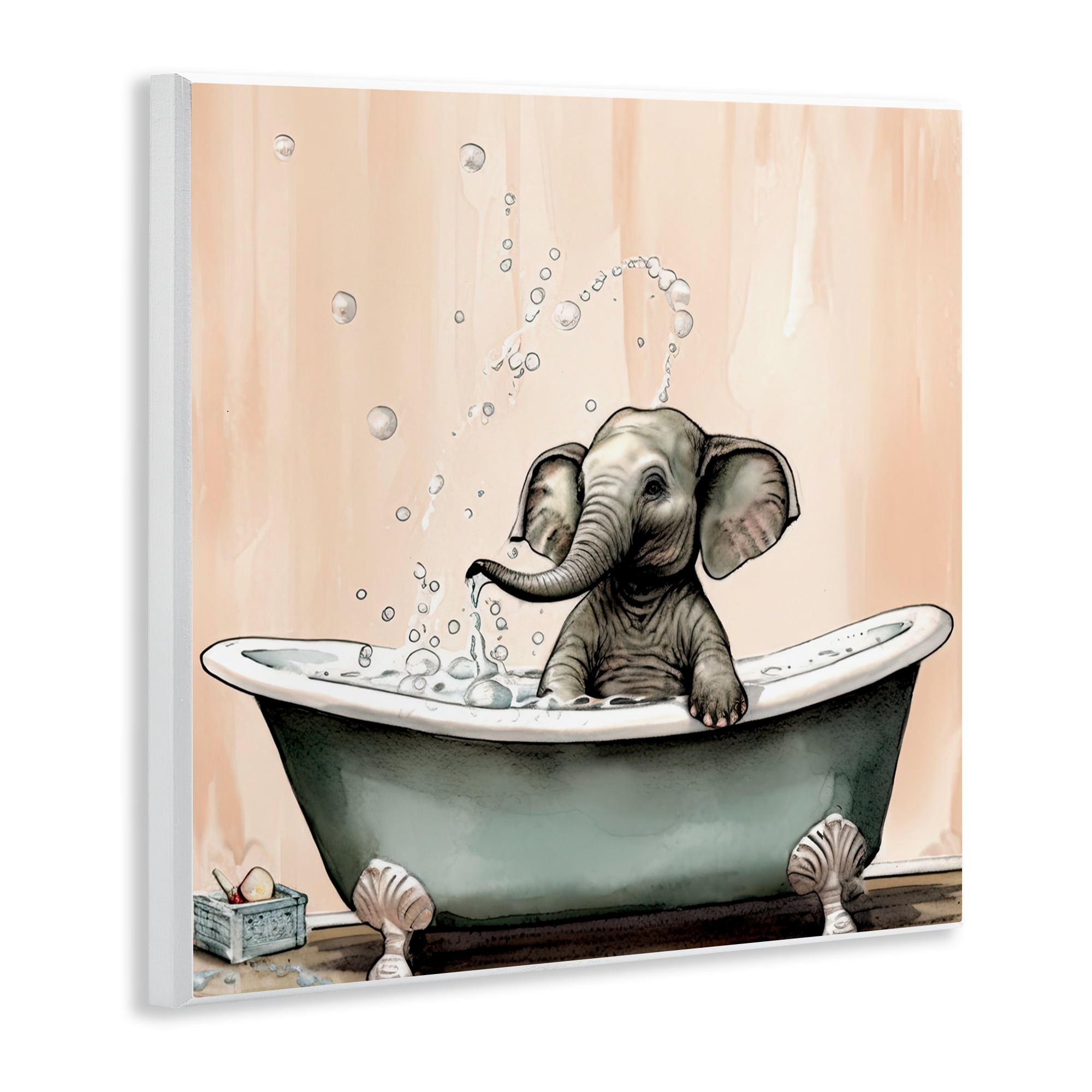 Baby Elephant Bubble Bath Wall Plaque Art, design by Sasha
