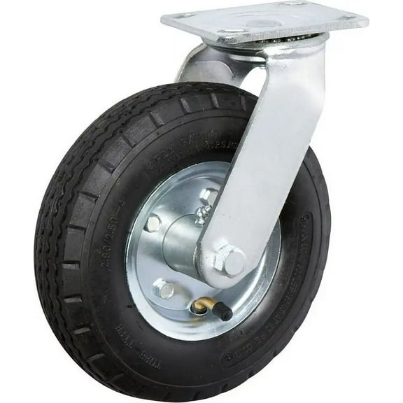 10 inch x 3.5 inch PNU Pneumatic Inflatable Industrial Top Plate Caster, 1 Swivel Caster, 500 LBS Load Capacity, BLACK (Single) - ICON 6600 Series