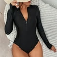 thumbnail image 5 of Women's Solid Rash Guard Long Sleeve Swimsuits Sunscreen Surfing Suit Bathing Black M, 5 of 8