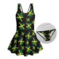 thumbnail image 6 of COEQINE Girls One Piece Swimsuit with Skirt & Built-in Brief Liner, Tank Neck Bathing Suit for Kids 3-4 Years, Polyester Spandex Swim Dress for Swim Lessons, Jamaican Flag Retro, 6 of 8