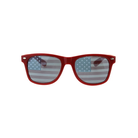 Mens American Flag Print Lens Hipster Horn Rim Plastic Sunglasses Red