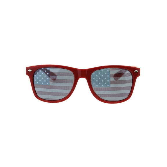 Mens American Flag Print Lens Hipster Horn Rim Plastic Sunglasses Red