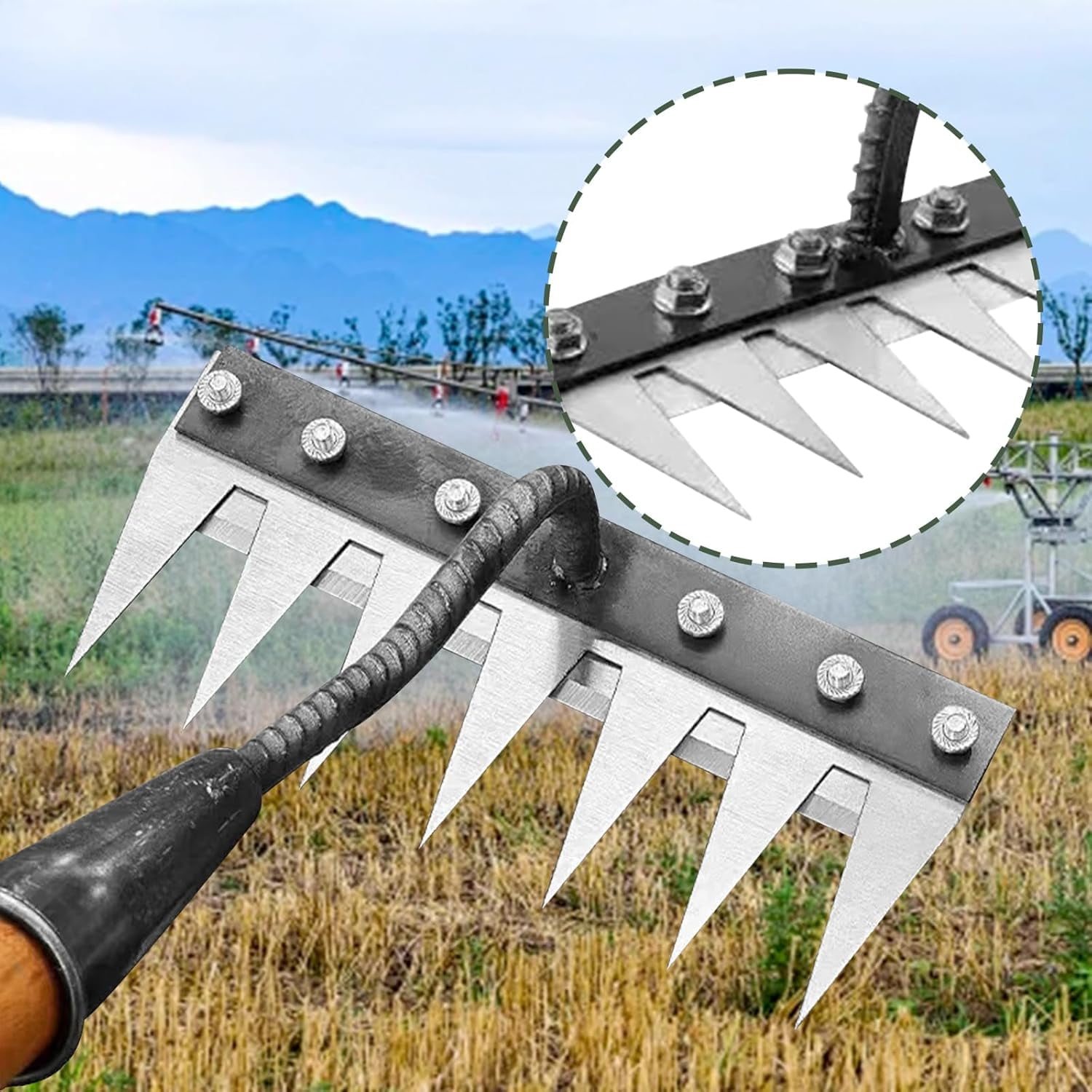 Gardenia Iron Weeding Rake, Iron Rake 2.0, 5/6/7/8 Teeth Carbon Steel Garden Weeder Rakes, Weeding Rakes for Dethatching, Gardening and Backyard Lawn Loosening Weed Tools (6 Tooth)