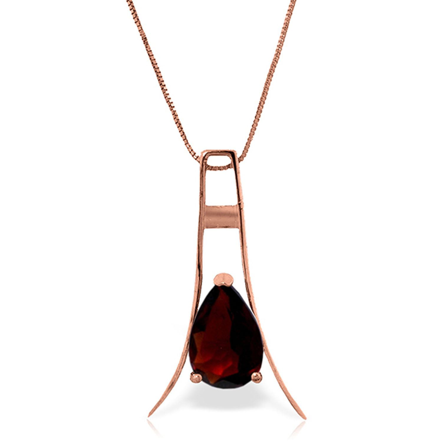 ALARRI 14K Solid Rose Gold Necklace w/ Natural Garnets with 24 Inch Chain Length