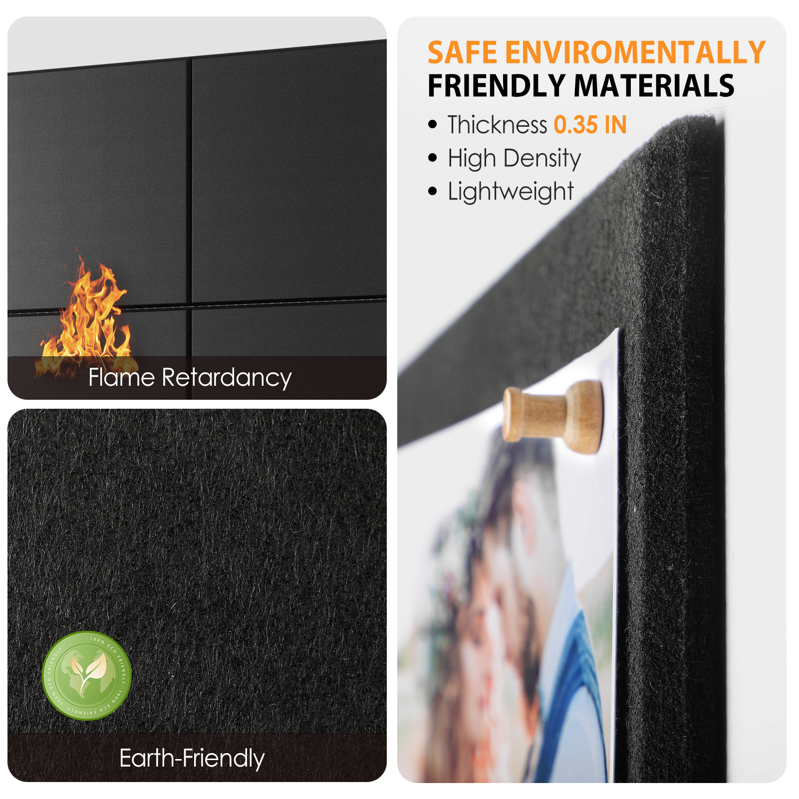 MaxGear Felt Bulletin Board Wall Tiles, 6-Pack photo 3