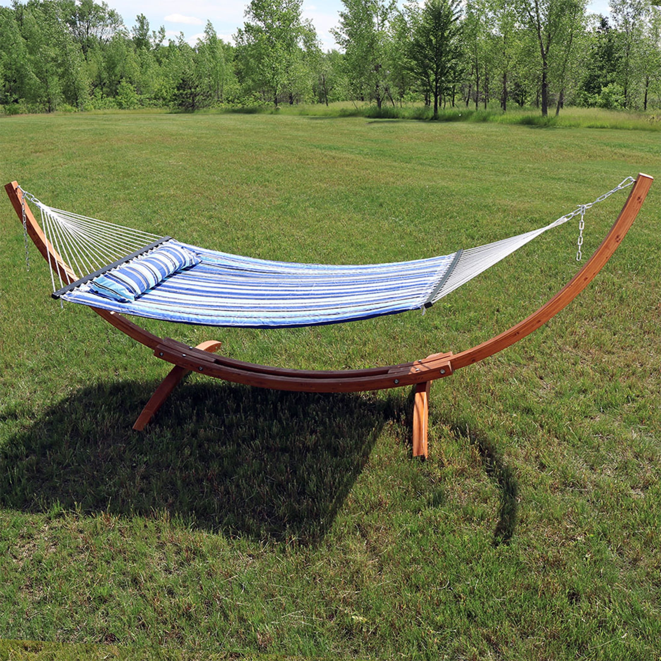 Sunnydaze 2-Person Polyester Spreader Bar Hammock with Stand, 400 lb Capacity - Catalina Beach