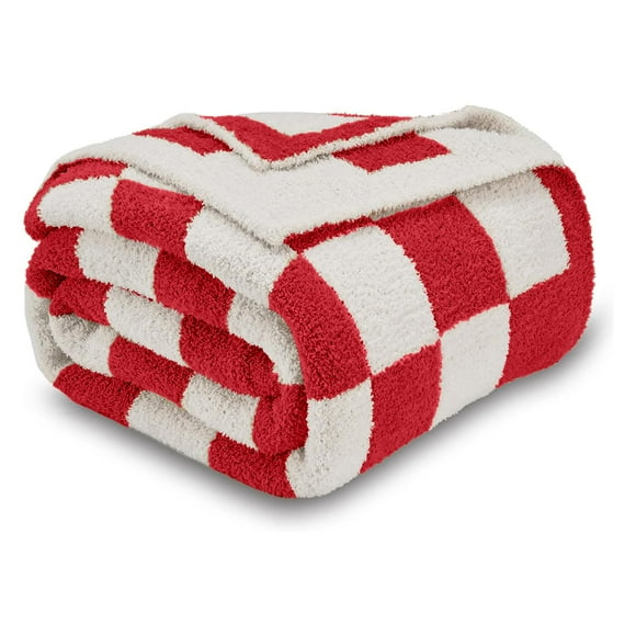 Manta Coze Cube a cuadros ultrasuave, color rojo navideño