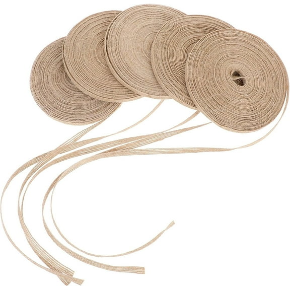 5 Roll Burlap Fabric Ribbon,Natural Jute Ribbon,Linen Fabric Ribbon,Rustic Craft Trim Ribbon Rolls,Christmas Ornaments,Gift Wrapping Ribbon,for Wedding Party Home Decoration DIY Craft 6mm