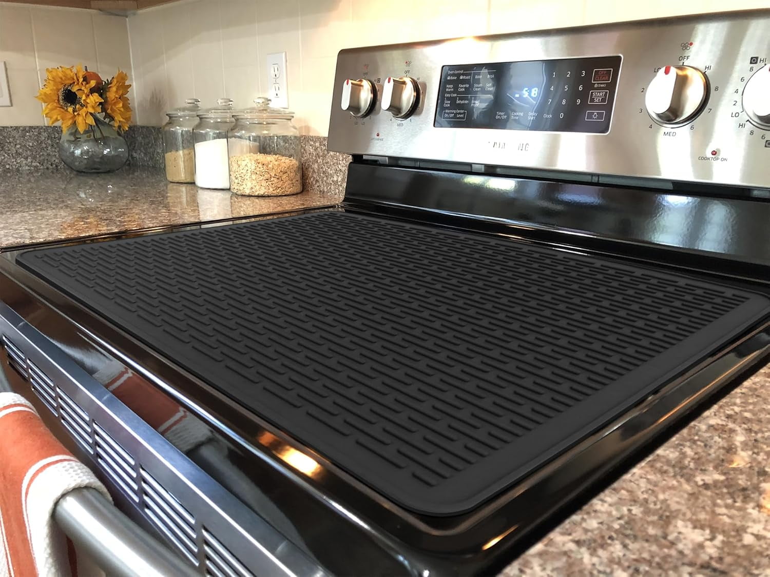 Neighborly Nook Stove Top Cover for Electric Stove - Silicone Stove Mat for Glass Top, Glass Cooktop Protector, XL Dish Drying Mats For Kitchen,Oven Covers for Electric Stove (Black,36 x 21)