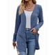 thumbnail image 2 of Cárdigan de Otoño para Mujer, de Punto Suave, de Larga, Abierto Al Frente y con Bolsillos. Azul M, 2 of 8