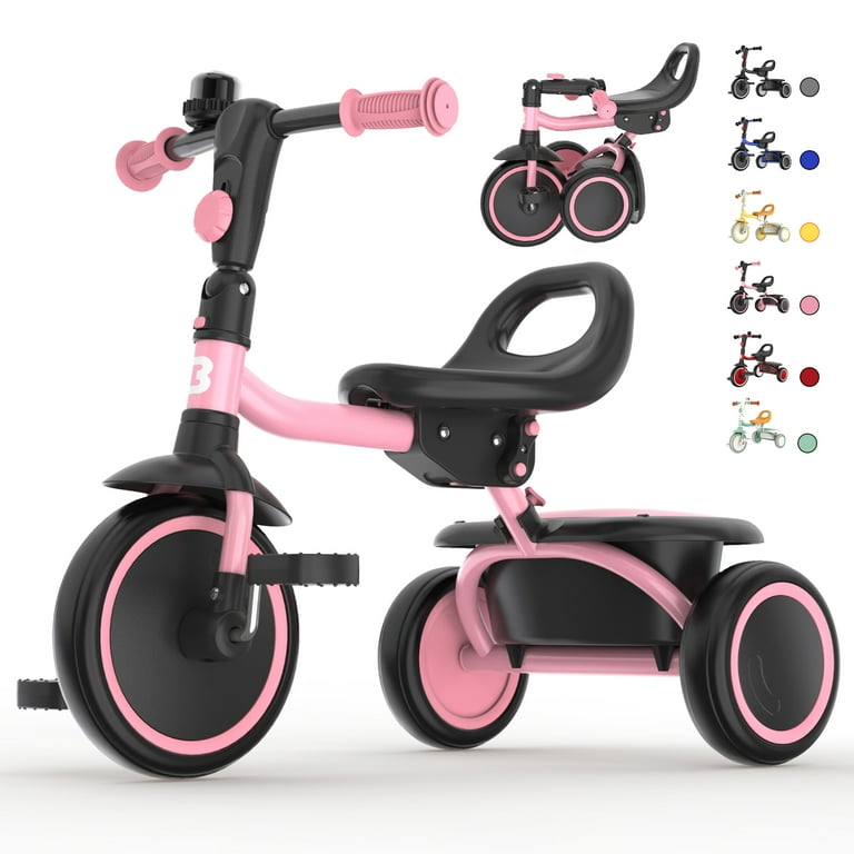 Free Shipping Besrey Kids Tricycle Foldable Toddler Tricycle with Handlebar Bell for Girls Age 1 5 Years Pink Walmart