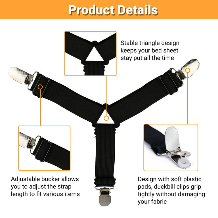 FGY Sheet Fastener, Bed Sheet Holder Strap for Full, Queen, King Twin Bed,  Adjustable Fitted Sheet Suspenders Grippers with Non-Slip Clip and Elastic