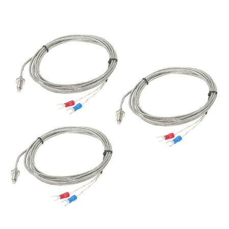 

K Type Temperature Sensor 3pcs M8 Screw Temperature Probe Thermocouple 2m 0 to 800°C(32 to 1472°F)