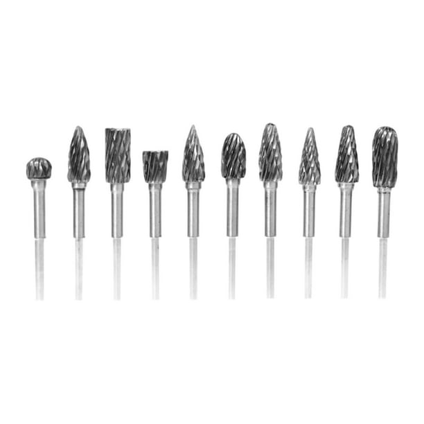 Taladro de 10 piezas Set de 1/8 pulgadas Conveniente, Archivos de rotación de múltiples postes de múltiples postes Rotary Burr Conjunto Wolfr