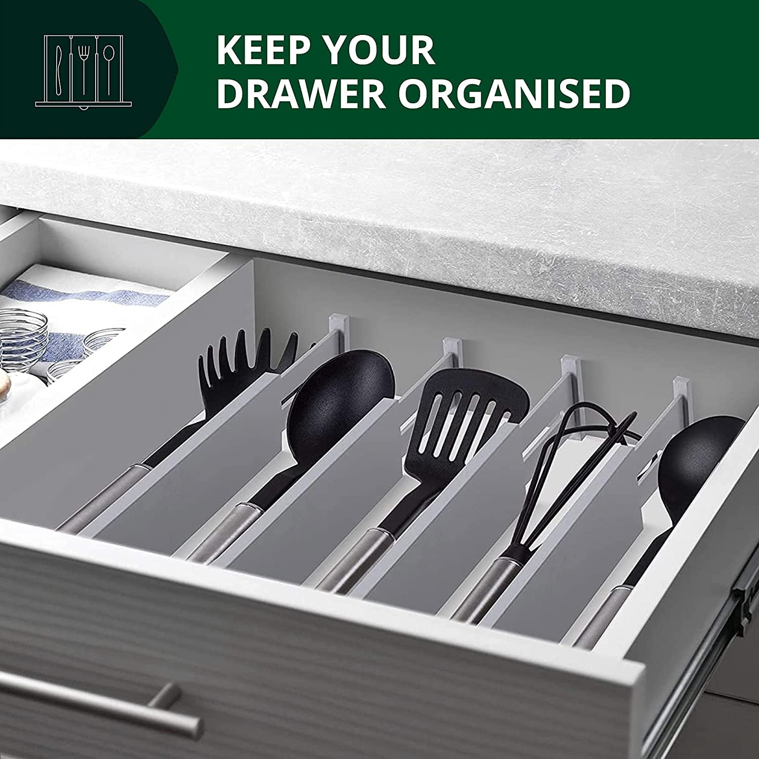 Royal Craft Wood Adjustable Bamboo Drawer Dividers Organizers - 4-Pack, 17 inches, Gray