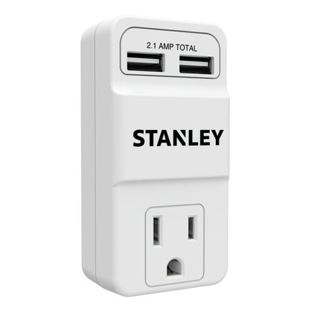 STANLEY PlugMax USB Grounded Wall Tap, 1 Outlet and 2 USB Charging Ports, 30405