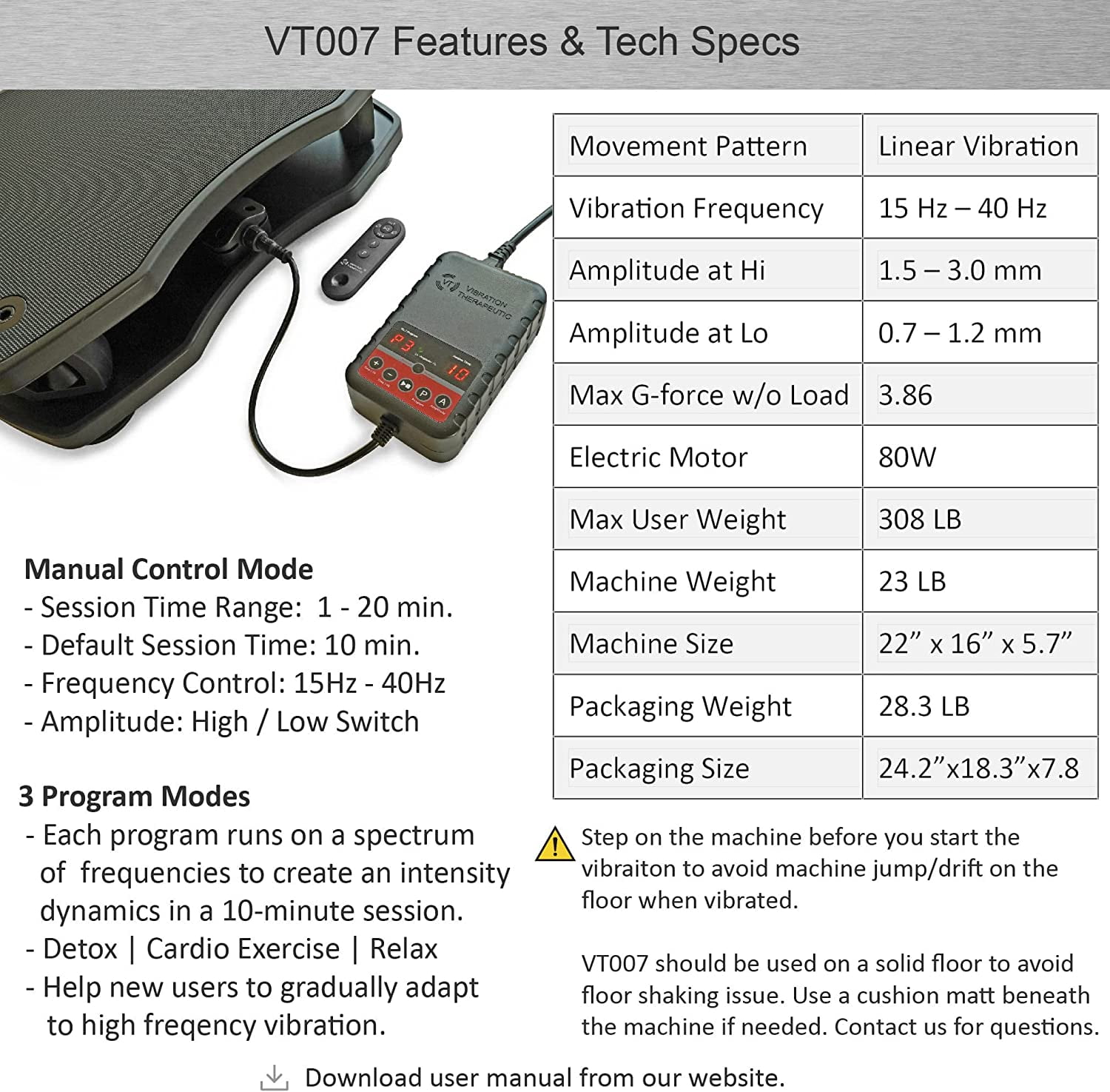 VT007 Vibration Plate Exercise Machine - High Frequency, Low Amplitude | Muscles, Bones and Nerves Training | Blood and Lymph Circulation Improvement