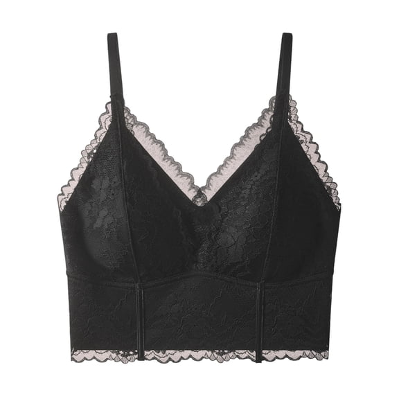 Vhkiploz Womens Floral Lace Bralette, Deep V Scalloped Edge Wireless Bra Ladies Thin Strap Lace Camisole Bra Full Coverage Lounge Bra for All-Day Wear