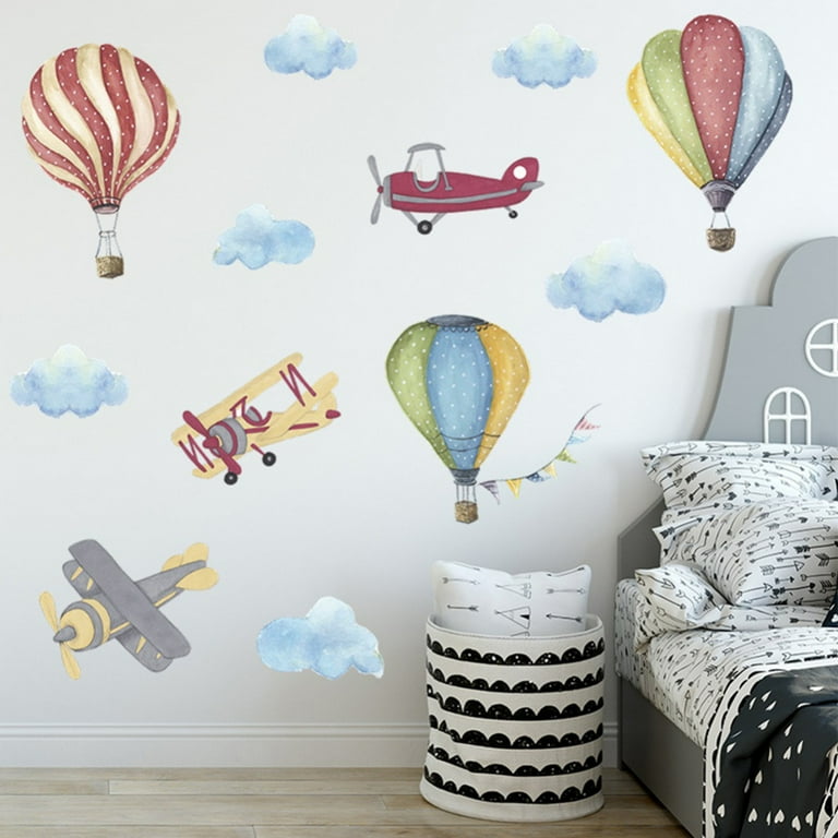 Hot Air Balloons & Cloud Wall Decals, Nursery Fabric Decals, Balloon W