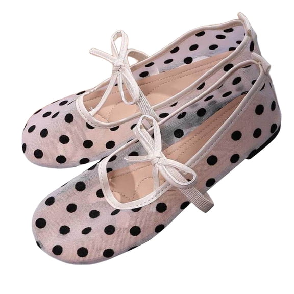 Wensltd Women Mesh Polka Dot Ballet Flats Wide Width Comfy Casual Shoes for Daily Summer Wear