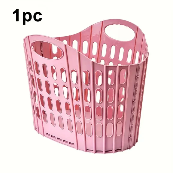Auto Beyond Plastic Laundry Basket,Foldable Rectangle Clothes Basket for Bedroom, Bathroom, Dorm, or Storage - Durable Plastic Laundry Organizer (Pink, Large)