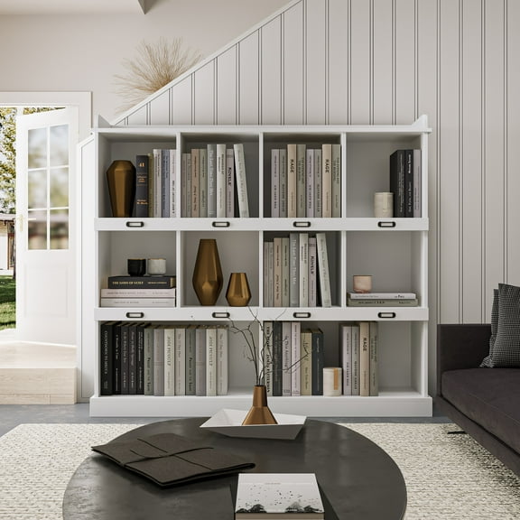 PORKISS 3 Tier Bookshelf, Wooden Bookcase with 10 Cube Storage Organizer, Freestanding Open Bookshelf for Bedroom, Living Room, Office, White