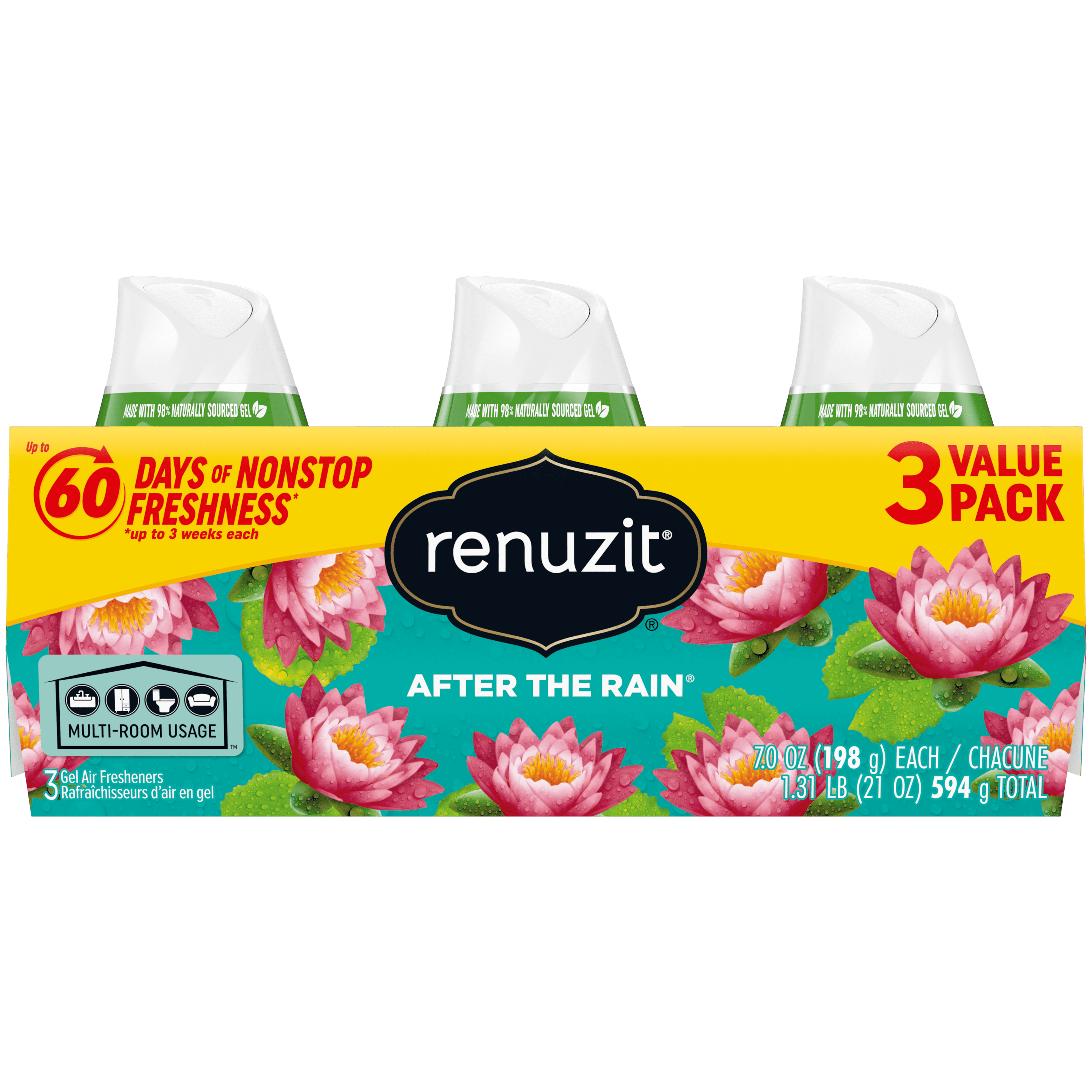 Renuzit Adjustable Gel Air Freshener Cone, After the Rain Scent, Nonstop Freshness, 7oz Cone, 3
