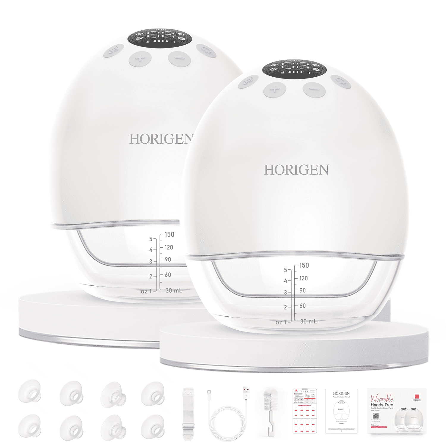 Horigen AOV6861 White Double Electric Breast Pump, Wearable Hands-Free, Smart Memory, 3D Pumping, Portable Quiet