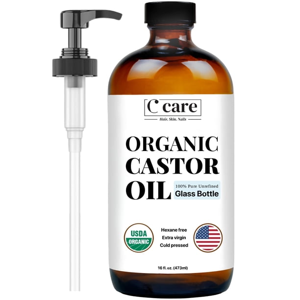 Aceite de ricino C CARE orgánico prensado en frío sin refinar, 100% puro