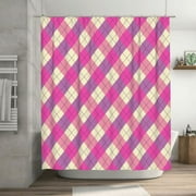 Pastel Pink Plaid Argyle Plaid Pattern Shower Curtain, Waterproof Bath Curtains for Bathroom Decorations, 72 x 72 inches