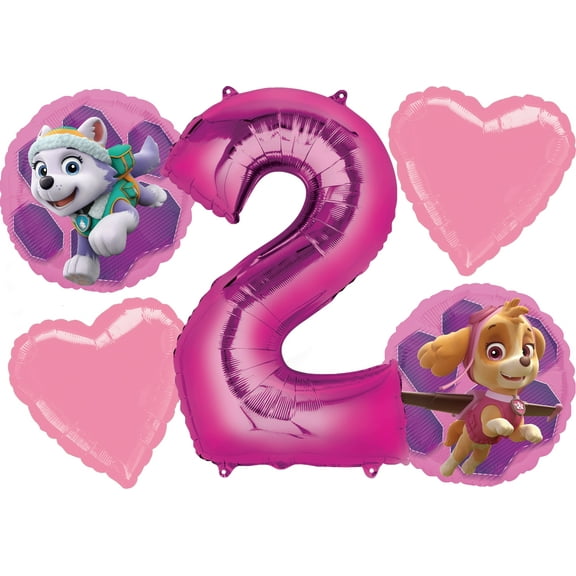 Paw Patrol Girl Balloon Bouquet 2nd Birthday 5 pcs - Party Supplies