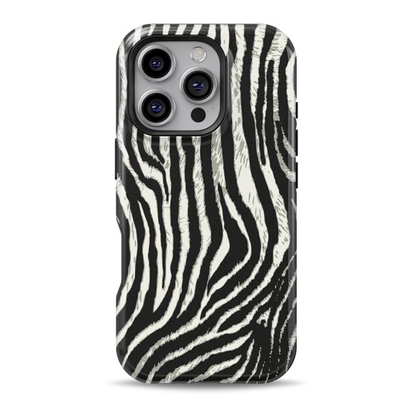 DesignSkinz Scratch-Resistant Hard Slim Case Compatible with iPhone 16 (Compatible with MagSafe) - Real Vector Zebra Print