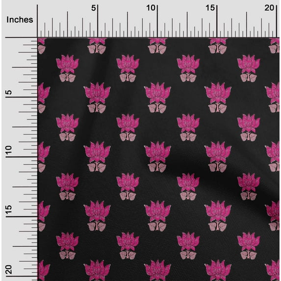 oneOone Viscose Chiffon Fabric Leaves & Lotus Block Print Fabric By Yard 42 Inch Wide