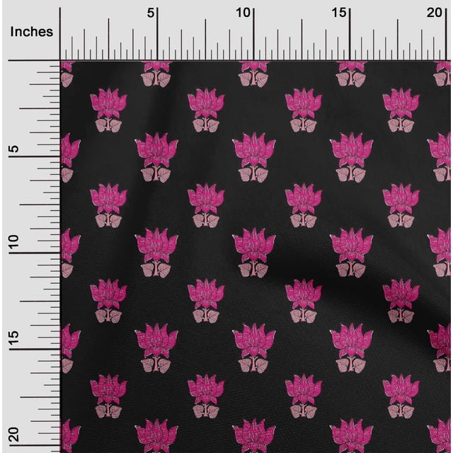 oneOone Cotton Cambric Fabric Leaves & Lotus Block Print Fabric BTY 56 Inch Wide