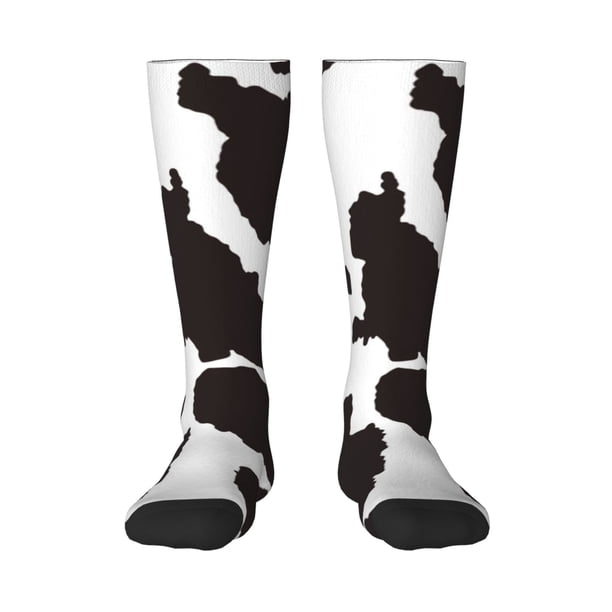 Fotbe Cow Skin 2 Calcetas Divertidas Estampadas para Hombre y Mujer, Calcetas de Algodón hasta la Rodilla para Caminar, Correr, Enfermería y Embarazo