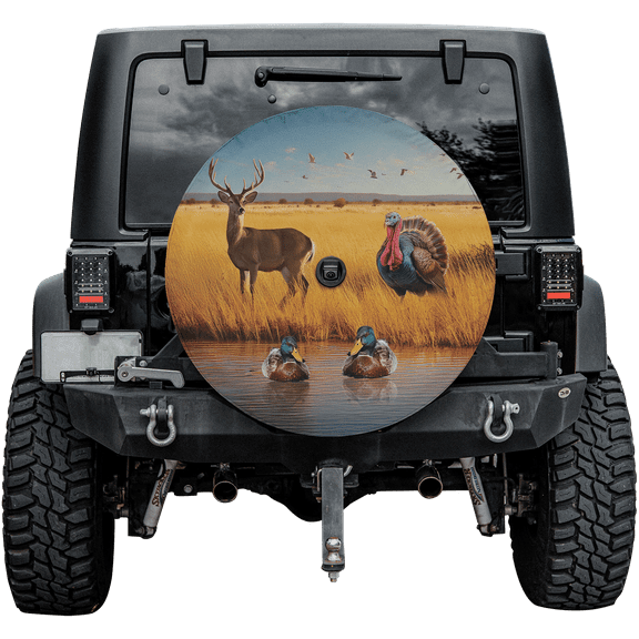 Lotusprinthandmade Duck Fishing Turkey Deer Hunting Spare Tire Cover With Backup Camera Hole 6 Sizes (27 in.)