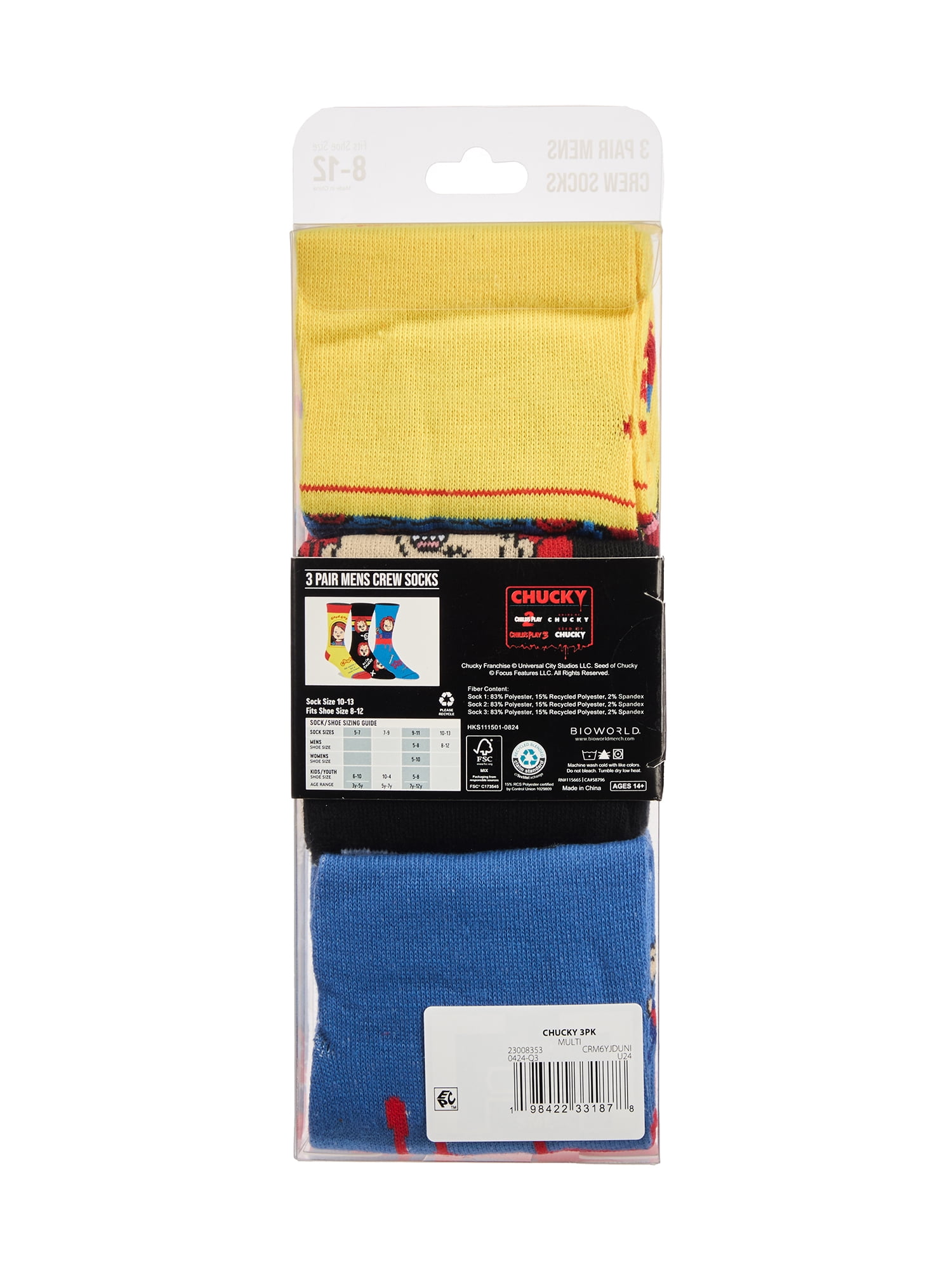Chucky Men's Crew Socks, 3-Pack