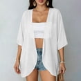 thumbnail image 5 of Lpmadey Women's Sheer Chiffon Kimono Cardigan, 3/4 Sleeve Open Front Beach Cover Up, Lightweight Summer Vacation Shrug, S-XXL, 5 of 7