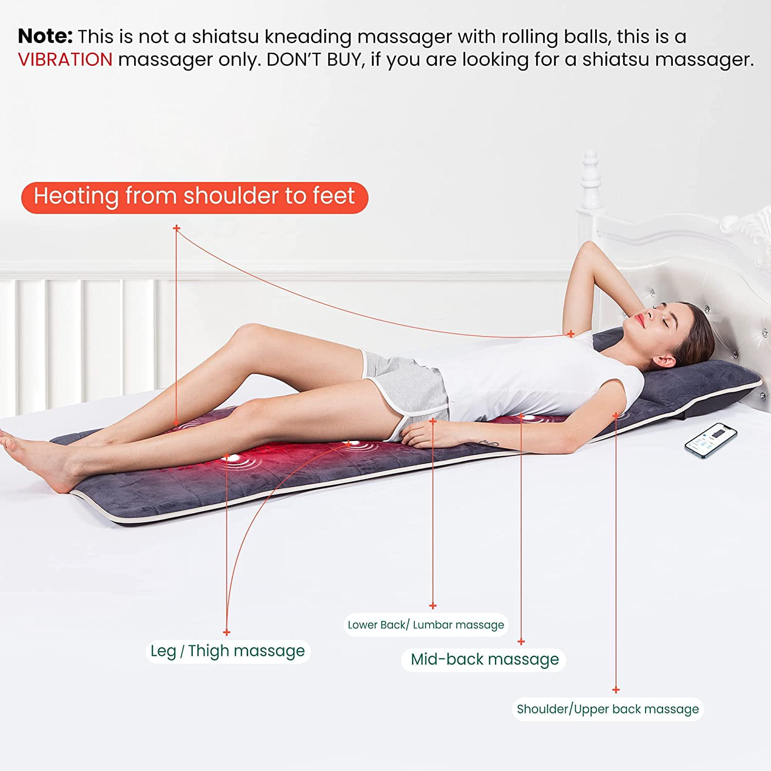  Snailax Massage Mat with 10 Vibrating Motors and 4