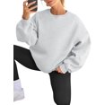 thumbnail image 3 of Women Oversized Sweatshirts Hoodie Fleece Crew Neck Long Sleeve Sweaters Comfy Fall Fashion Outfits Light Grey XXL, 3 of 9
