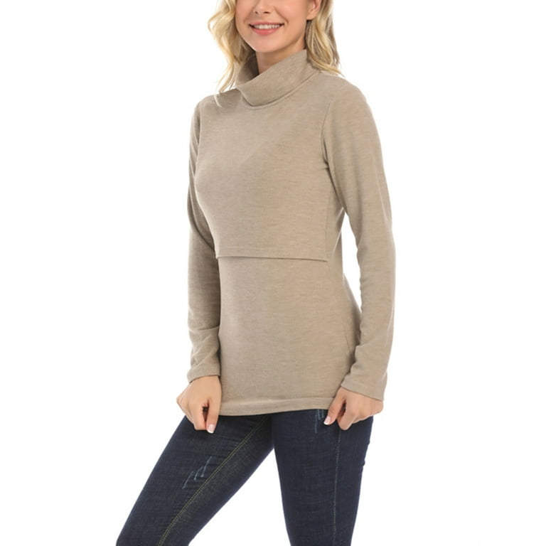 TMOYZQ Women's Nursing Shirts Casual Long Sleeve Turtleneck