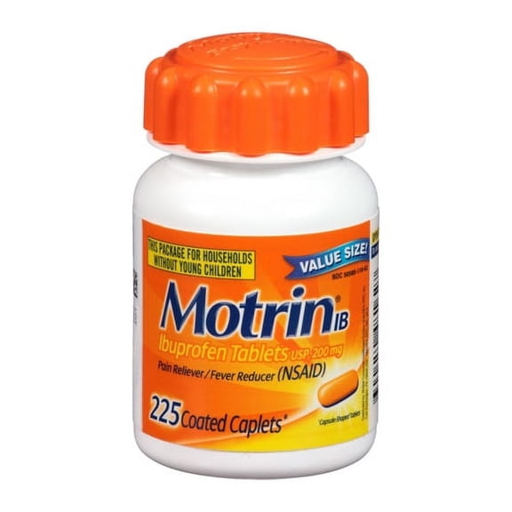 Motrin IB Ibuprofen Pain and Fever Reliever, Coated Caplets, 225 Ea, 2 Pack