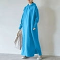 thumbnail image 2 of Ygbgbb Women's Solid Color Straight Pocket Plus Velvet Loose Hooded Dress (Blue,L), 2 of 9